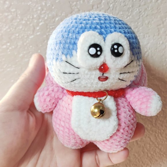 Handmade Amigurumi Crochet Doraemon Wearing a Bunny Hoodie - Picture 8 of 10